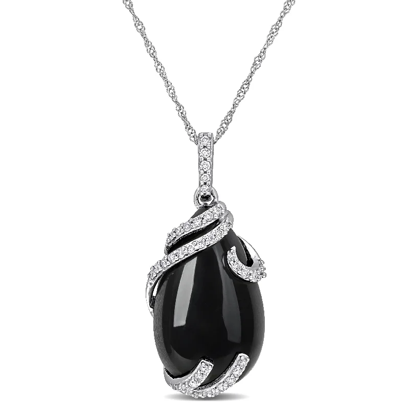 women’s custom name necklace -Miadora 9ct TGW Black Onyx and 1/5ct TDW Diamond Swirl Drop Necklace 10k White Gold-17 in