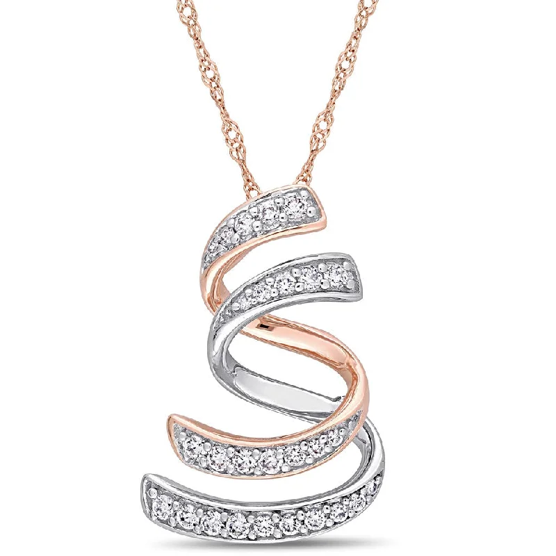 celestial star pendant necklace -Miadora Signature Collection 2-Tone 14k White and Rose Gold 1/5ct TDW Diamond Layered Swirl Journey Necklace