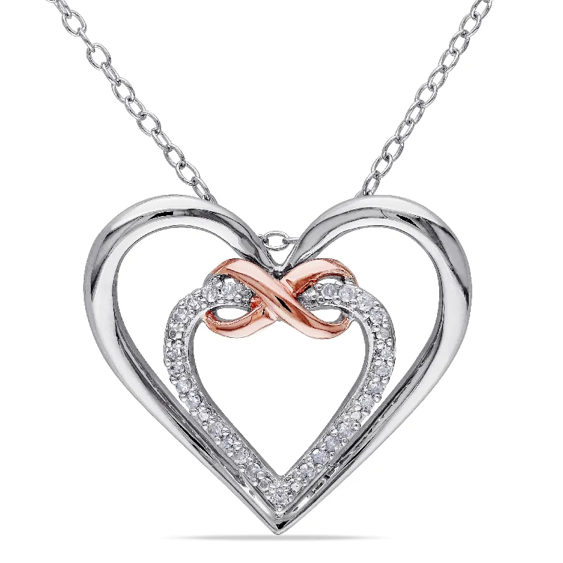 handmade heart-shaped pendant necklace -Miadora Sterling Silver 1/10ct TDW Diamond Double Heart Infinity Necklace