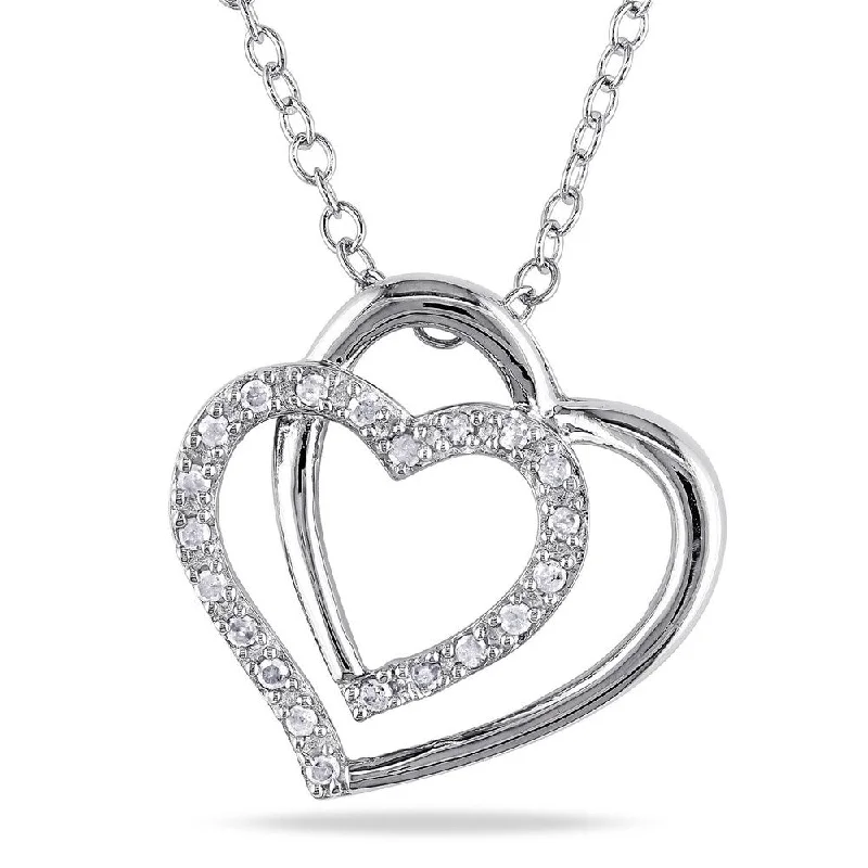 personalized silver name necklace -Miadora Sterling Silver 1/10ct TDW Diamond Double Heart Necklace