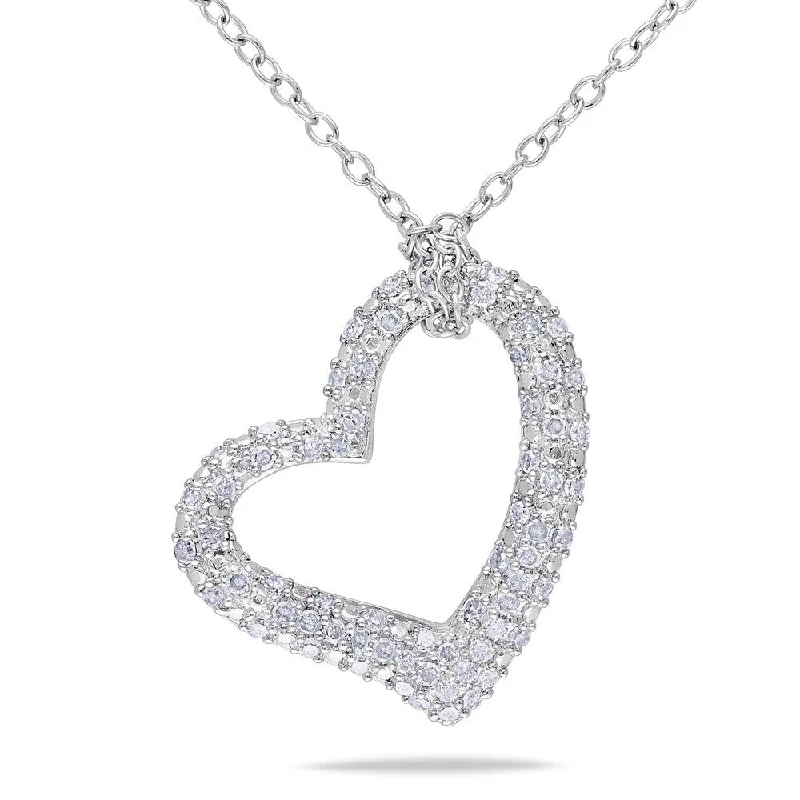 silver geometric pendant necklace -Miadora Sterling Silver 1/3ct TDW Diamond Heart Necklace