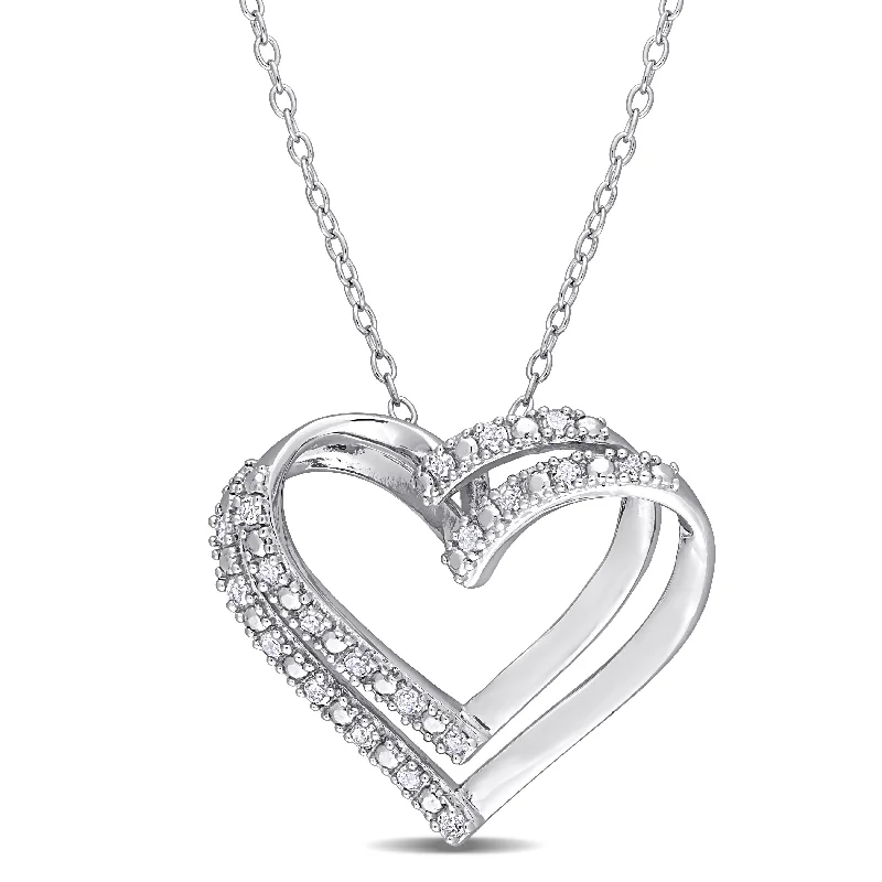 pearl and diamond pendant necklace -Miadora Sterling Silver 1/5ct TDW Diamond Open Double Heart Necklace