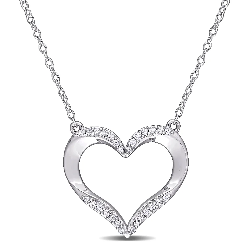 dainty silver gemstone necklace -Miadora Sterling Silver 1/6ct TDW Diamond Open Heart Necklace - 16.6 mm x 17 inch x 18.4 mm - 16.6 mm x 17 inch x 18.4 mm