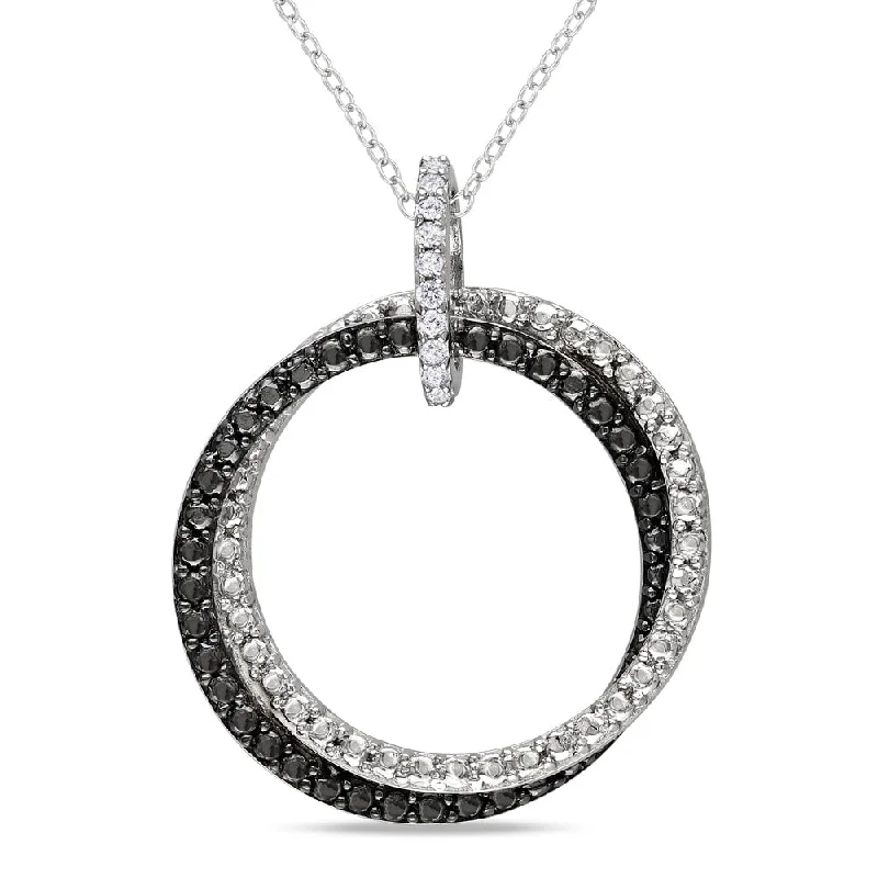 gold angel wing necklace -Miadora Sterling Silver Diamond Accent Black and White Circle Necklace