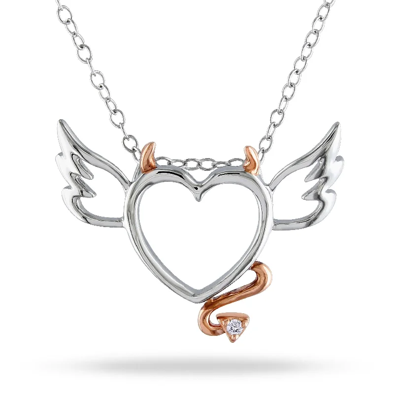 women’s silver infinity pendant -Miadora Sterling Silver Diamond Accent Devil Heart Necklace