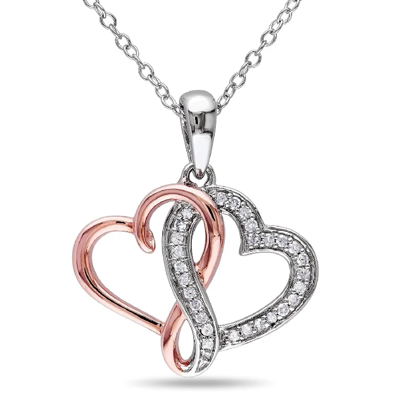 trendy silver bar necklace -Miadora Two-tone Sterling Silver 1/6ct Diamond Interlocking Heart Necklace