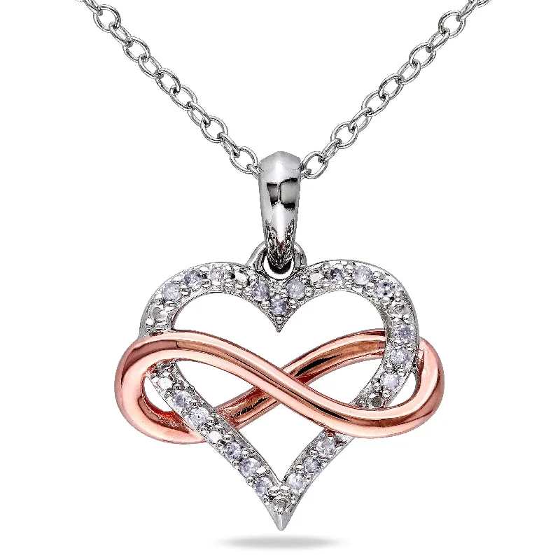 rose gold moon pendant necklace -Miadora Two-Tone White and Rose Plated Sterling Silver 1/10ct TDW Diamond Infinity Heart Necklace - 19.4 mm x 18 in x 16.5 mm