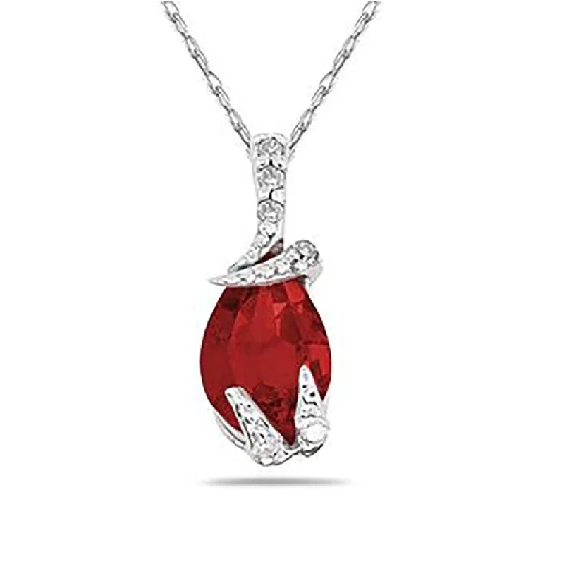 modern diamond pendant necklace -Pear Shaped Ruby and Diamond Pendant in White Gold