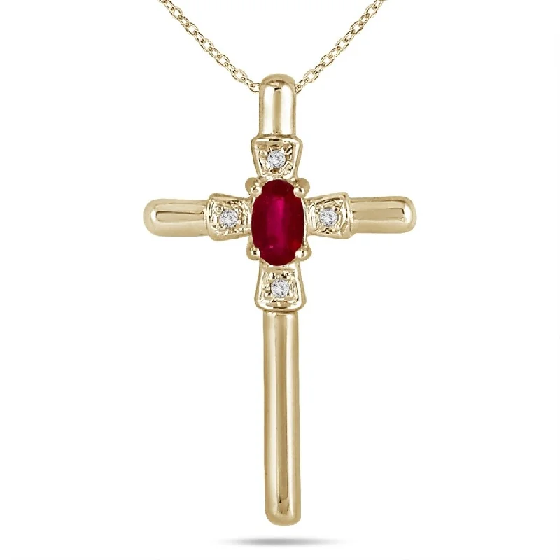 chunky gold chain pendant necklace -Ruby and Diamond Cross Pendant 10K Yellow Gold