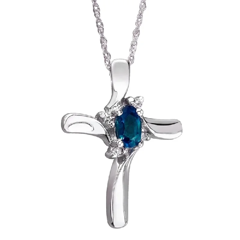 delicate pearl pendant necklace -Sapphire and Diamond Cross Pendant 10k White Gold