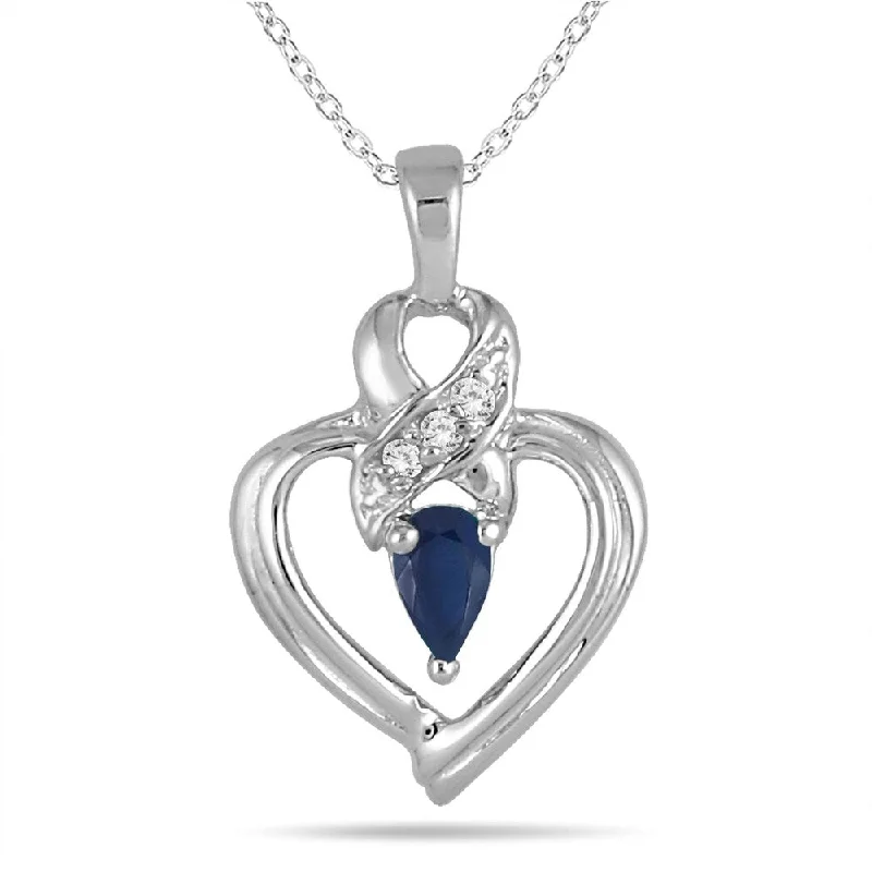 luxury gold pendant necklace -Sapphire and Diamond Heart Pendant in 10K White Gold