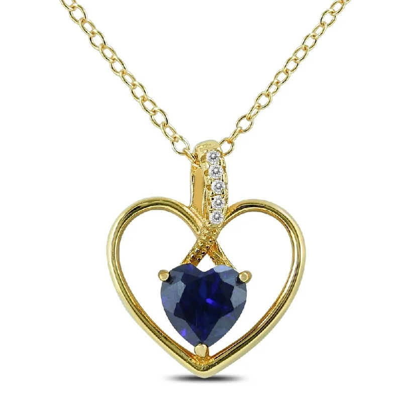 heart crystal necklace gold -Sapphire and Diamond Heart Pendant in .925 Sterling Silver