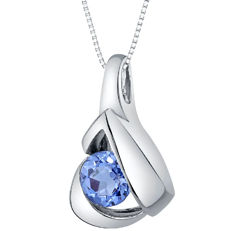 geometric crystal pendant necklace -Tanzanite Chiseled Pendant Necklace in Sterling Silver 1 Carat