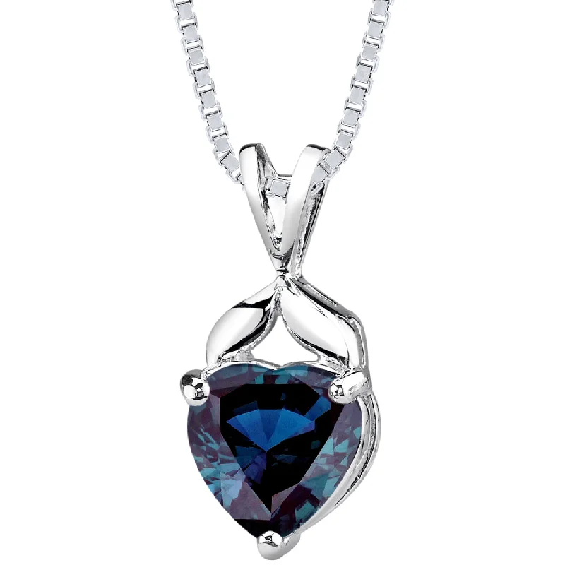 vintage pendant necklace with crystals -Heart Shape Alexandrite Pendant Necklace Sterling Silver 3.50 Carats