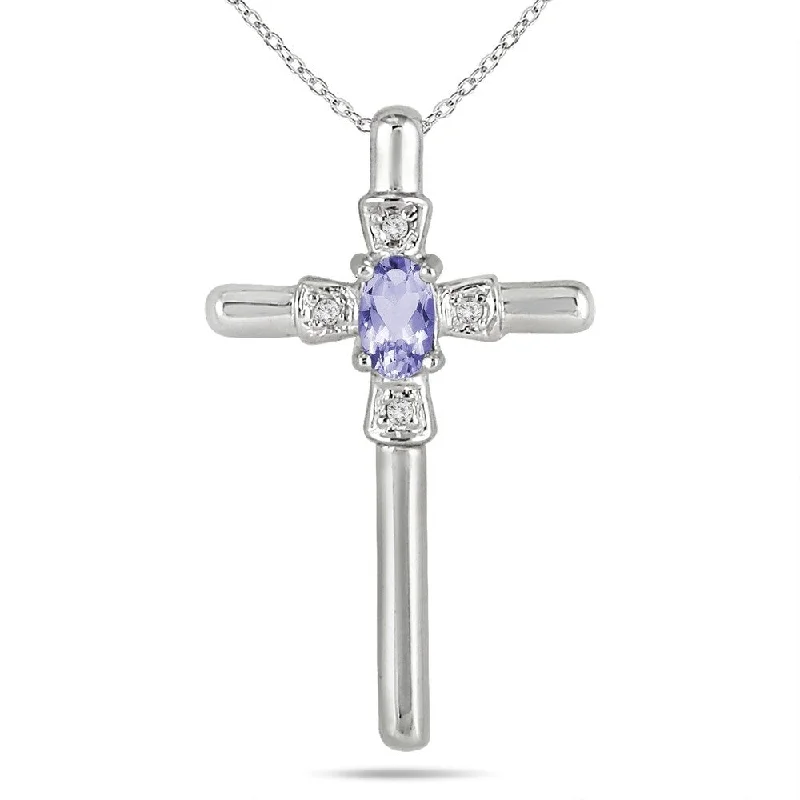 luxury crystal pendant necklace -Tanzanite and Diamond Cross Pendant 10K White Gold