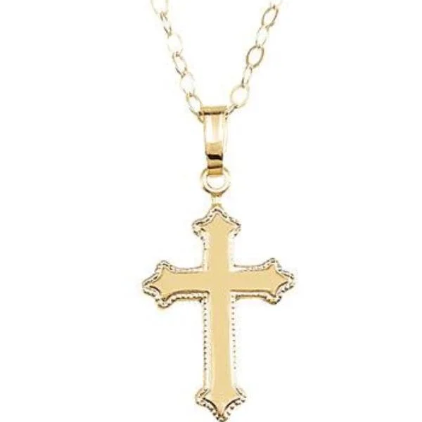 women’s crystal heart pendant -Youth Cross Necklace in 14 Karat Yellow Gold With Chain