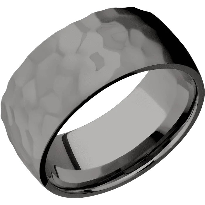 women’s custom engagement rings with diamonds-10mm wide Domed Darkened Tantalum Ring with Rock Polish Finish