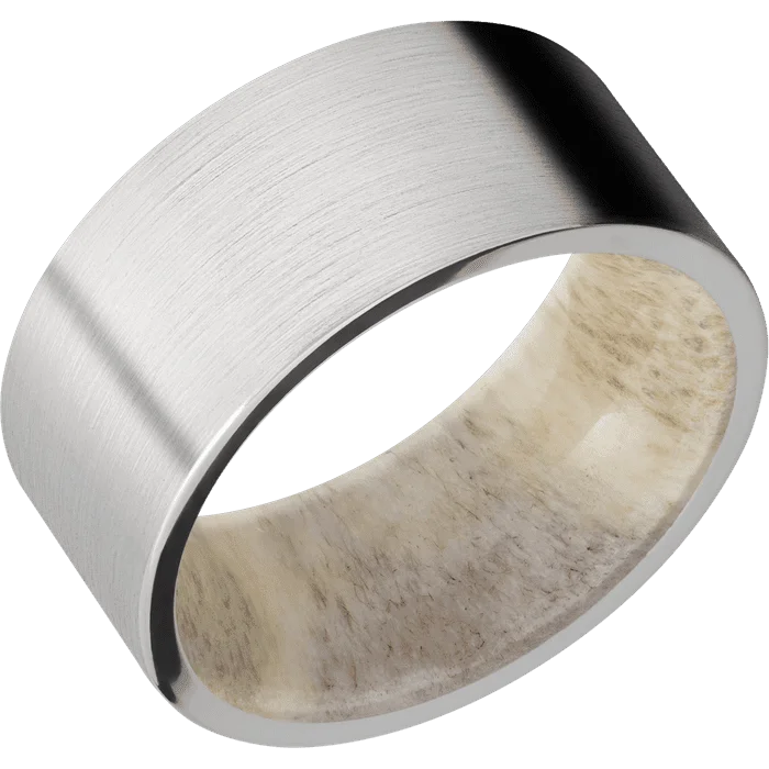 simple wedding bands with diamonds-10mm wide Flat 14k White Gold Ring with Satin Finish / Antler Sleeve