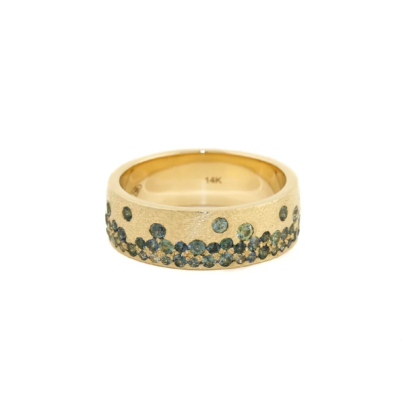 men’s rings with custom engravings and diamonds-14k x 7mm Teal Sapphire Kaleidoscope Confetti Band