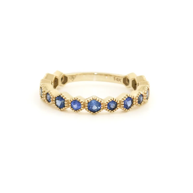 luxury wedding rings with sapphires-14k Gold x Sapphire Semi-Eternity Hex Band