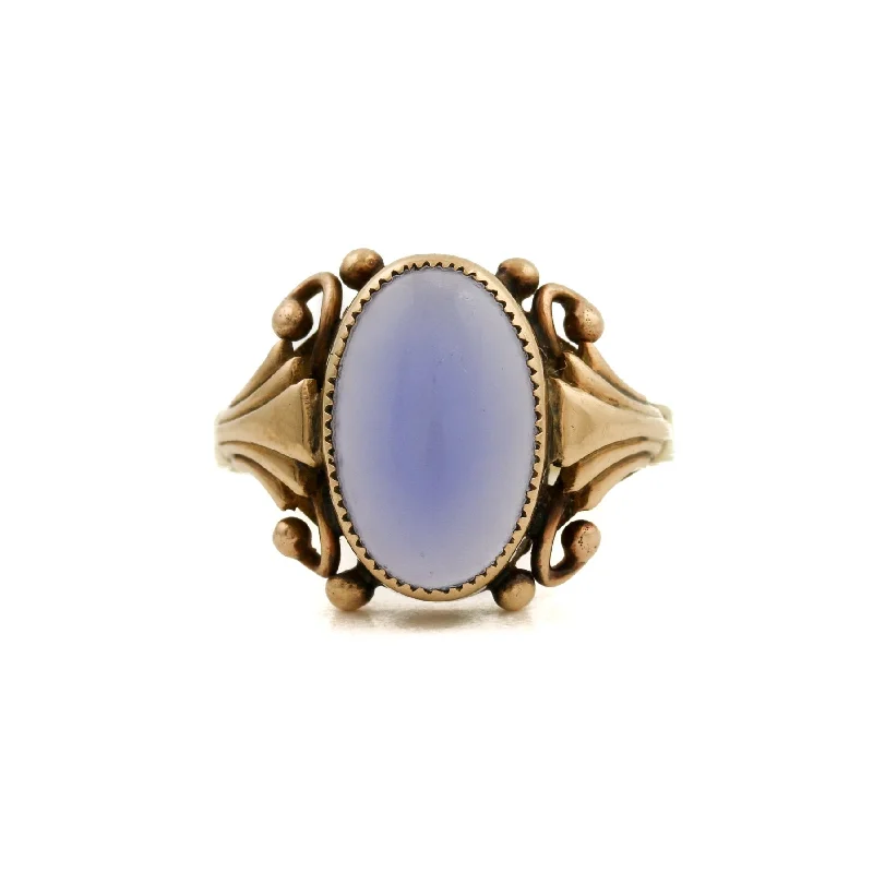 men’s engagement rings with sapphire stones-14 K Gold x Holly Blue Chalcedony Art-Deco Ring