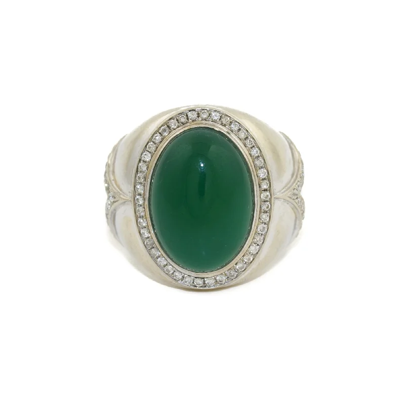 simple wedding bands with diamonds-18k x Green Onyx & Pave Diamond Ring