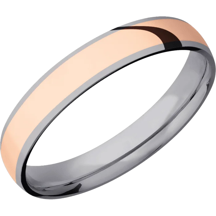 men’s rings with birthstones for wedding-4mm wide Domed Tantalum Ring with Polish Finish / One 3mm Centered 14k Rose Gold Inlay with Polish Finish