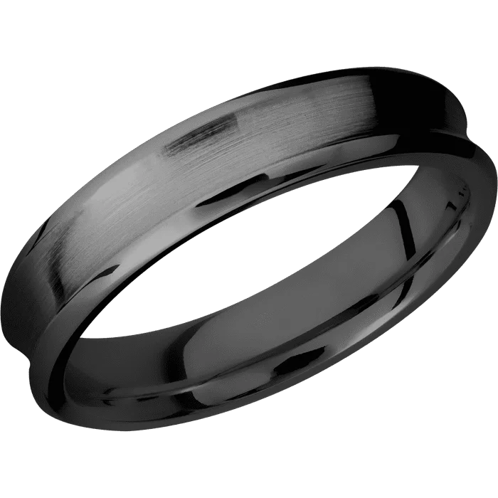 women’s wedding rings with colored diamonds-5mm wide Concave Bevel Black Titanium Ring with Satin Finish / Twisted Leaf Design