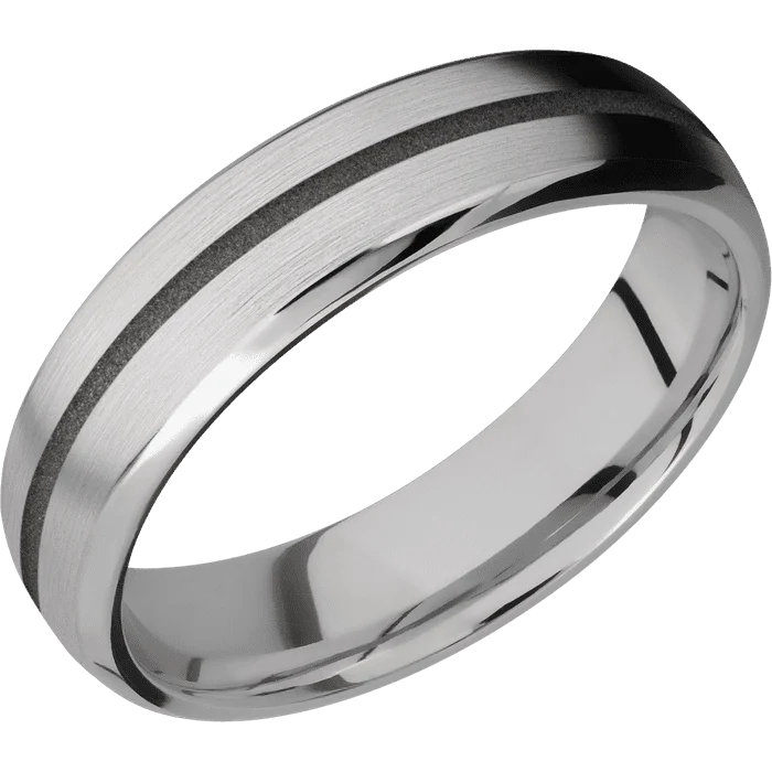 silver engagement rings with diamonds for women-6mm wide Domed Bevel Titanium Ring with Satin Finish / One 1mm Centered Gun Metal Grey Cerakote Inlay