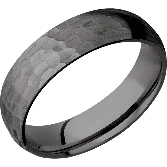 women’s titanium rings with diamonds-6mm wide Domed Darkened Tantalum Ring with Hammer Finish