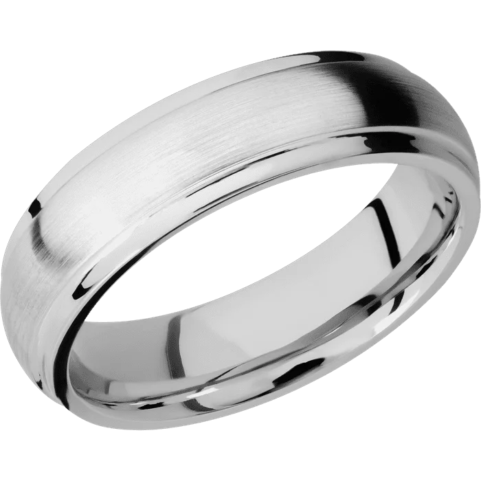 simple engagement rings for men-6mm wide Domed Stepped Down Edges Platinum Ring with Satin Finish