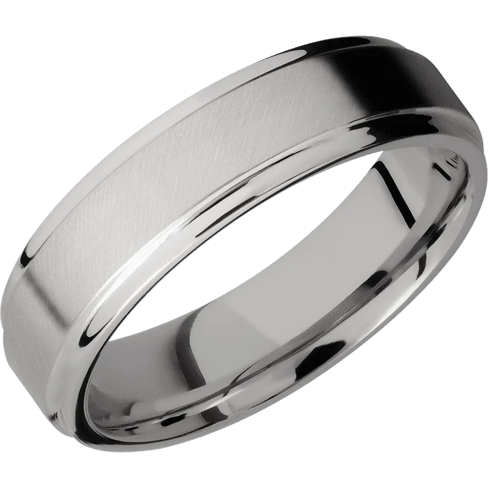 women’s rings with custom engraving for wedding-6mm wide Flat Grooved Edges Titanium Ring with Angle Satin Finish