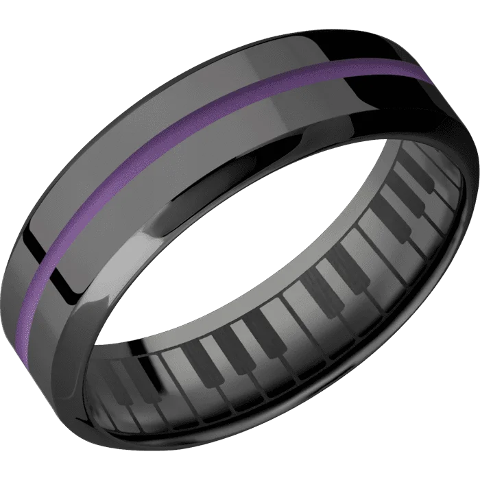 men’s engagement rings with sapphire stones-7mm wide High Bevel Black Titanium Ring with Polish Finish / One 1mm Centered Wild Purple Cerakote Inlay / None Interior Pattern