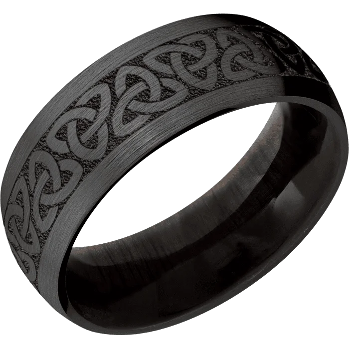 vintage engagement rings with white diamonds-8mm wide Domed Black Zirconium Ring with Satin Finish / Celtic Trinity Design / Ebony Sleeve