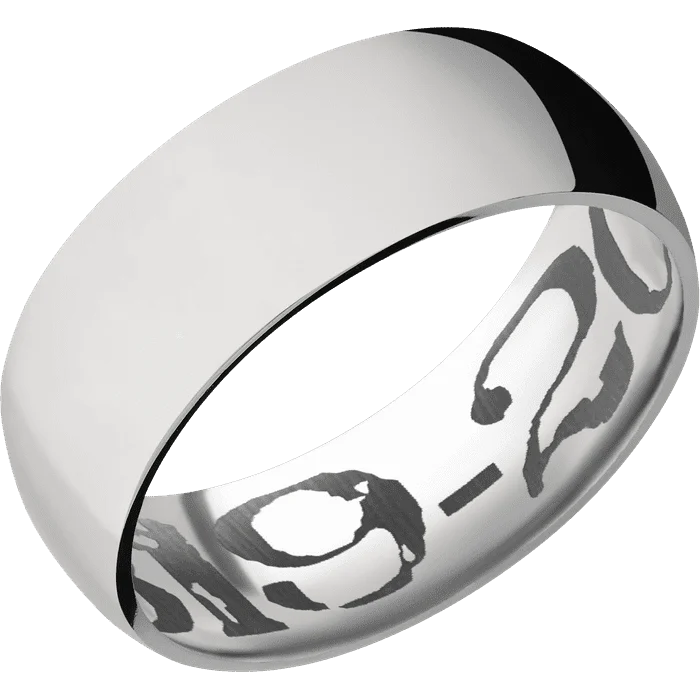 custom wedding rings with white diamonds-8mm wide Domed Titanium Ring with Polish Finish / None Interior Pattern