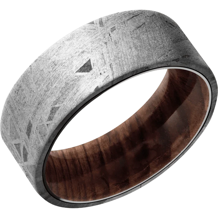 custom wedding rings in platinum-8mm wide Flat Meteorite Ring / Sequoia Sleeve