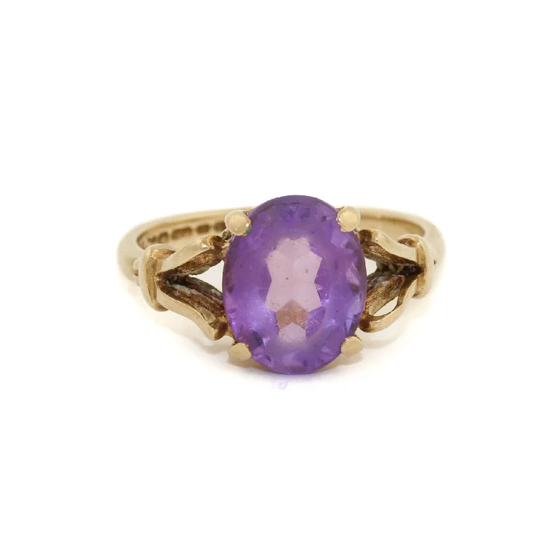 vintage rings for women with diamonds-9k Gold x Vintage Amethyst Ring