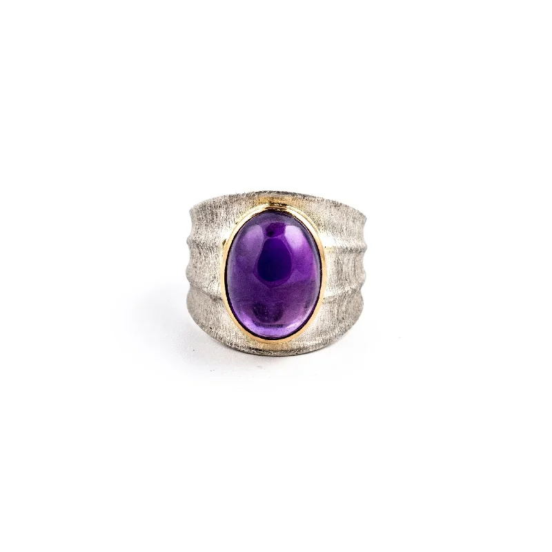 custom gold engagement rings for men-Amethyst Bamboo Ring