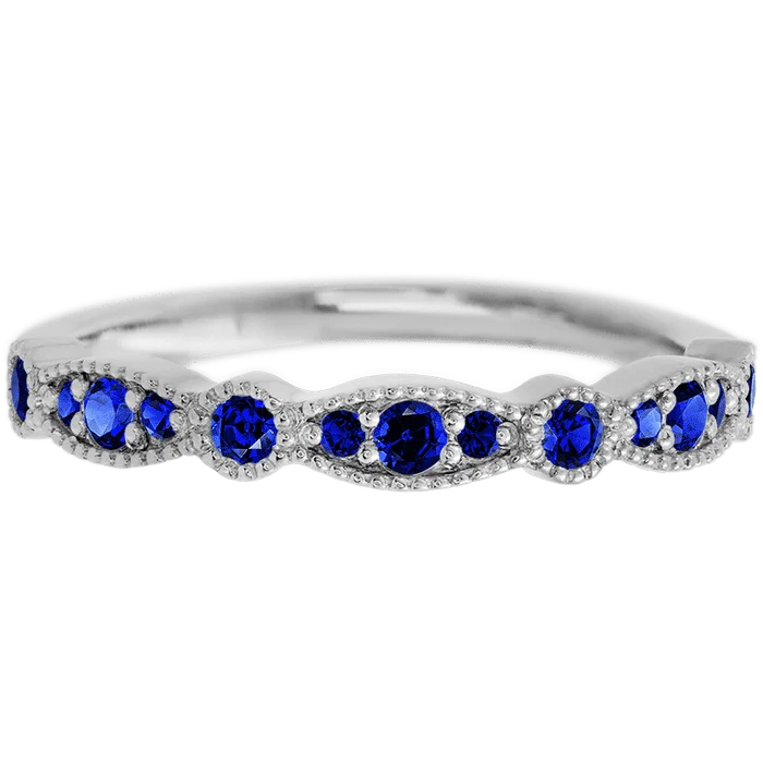 luxury engagement rings with diamonds for men-Camilla Style 10k White Gold Ring / Half Eternity .27 TCW of Blue Sapphires / Size 8.5