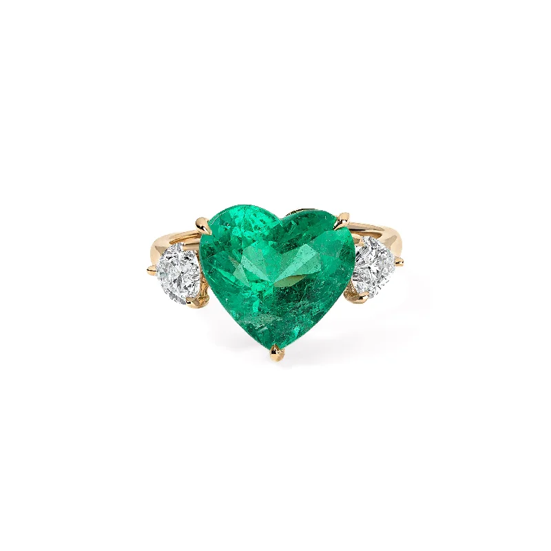 personalized engagement rings with emeralds-Emerald and Diamond Hearts Ring