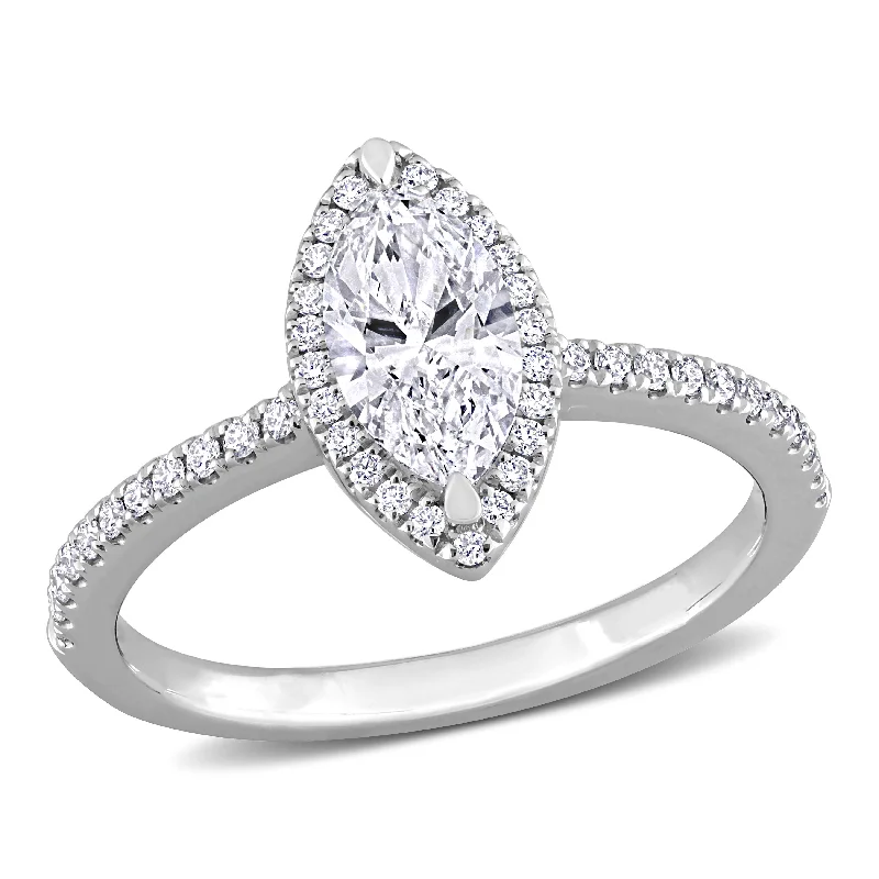 custom vintage rings for men-Created Forever 1 1/2ct TW Marquise Lab-Grown Diamond Halo Engagement Ring in 14k White Gold