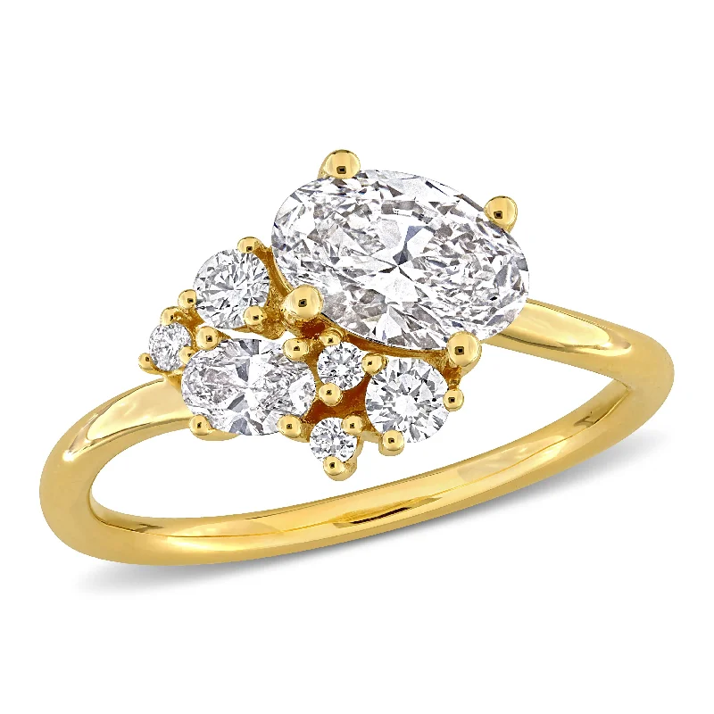 women’s engagement rings with rubies and sapphires-Created Forever 1 1/3ct TW Oval Lab-Grown Diamond Cluster Engagement Ring in 14k Yellow Gold