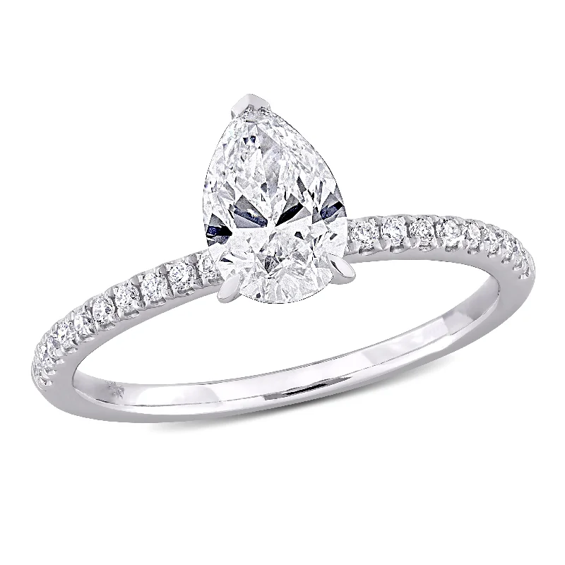 luxury engagement rings with sapphires for women-Created Forever 1 1/6ct TW Pear-Shape Lab-Grown Diamond Engagement Ring in 14k White Gold