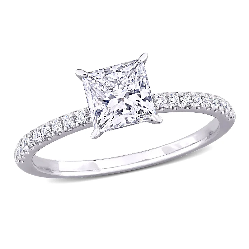 vintage engagement rings with diamonds for men-Created Forever 1 1/6ct TW Princess Lab-Grown Diamond Solitaire Engagement Ring in 14k White Gold