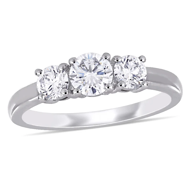 women’s sapphire engagement rings with diamonds-Created Forever 1ct TW Lab-Grown Diamond 3-Stone Engagement Ring in 14k White Gold