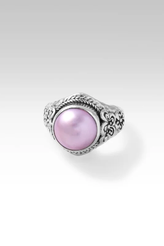 platinum wedding rings with diamonds for women-Garden Grace Ring™ in Pink Mabe Pearl