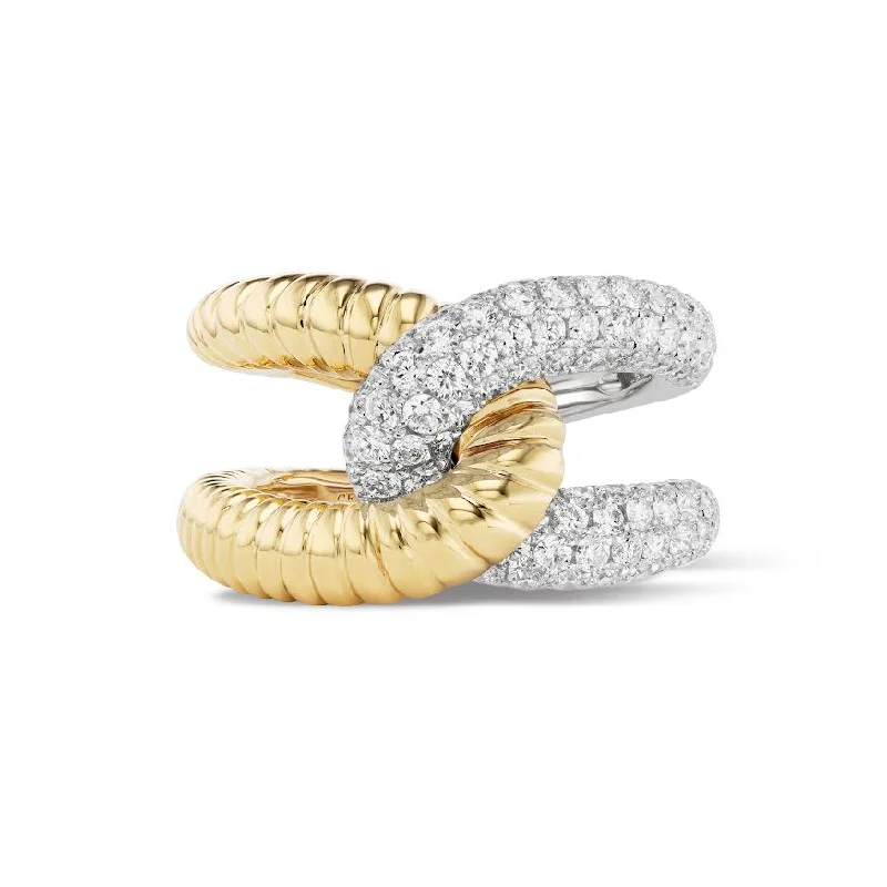 vintage engagement rings with diamonds for men-Gold Ridged and Diamond Intertwin Ring