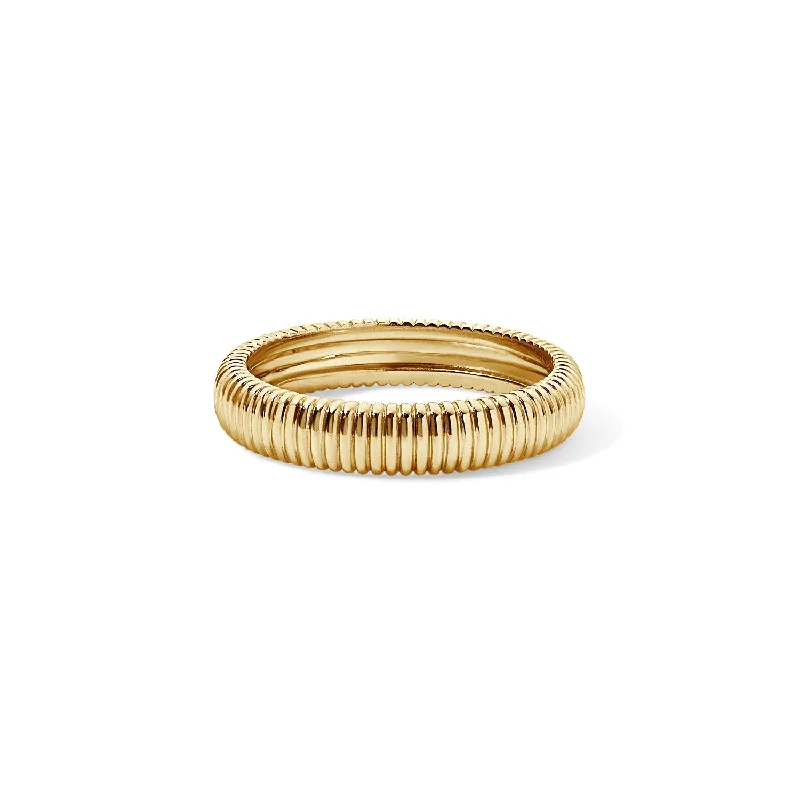 custom rings with engraving for couples-Gold Ridged Ring