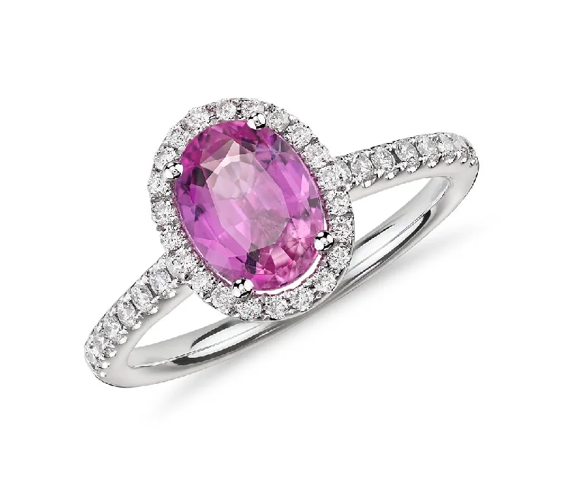 classic wedding bands with rubies for women-Pink Sapphire and Diamond Ring