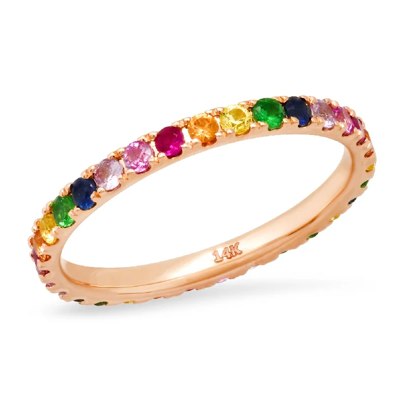 custom wedding rings with multi-colored gemstones-Rainbow Eternity Band